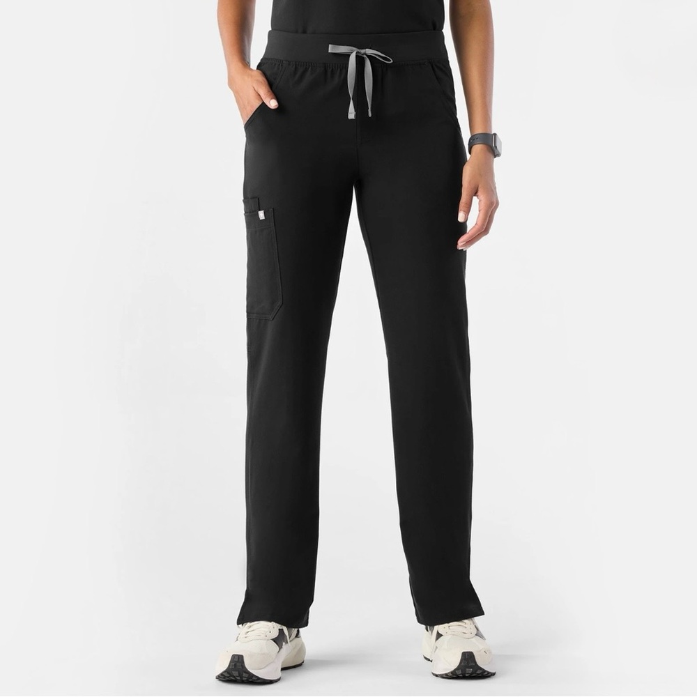 Figs Straight Leg Scrub Pants in Black with Gray Drawstring